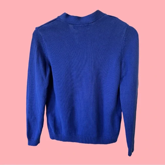 Karen Scott Petites Cobalt Blue Cotton Sweater Gold Closure sz PS - Picture 3 of 4